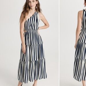 Moon River Navy and White One-Shoulder Dress